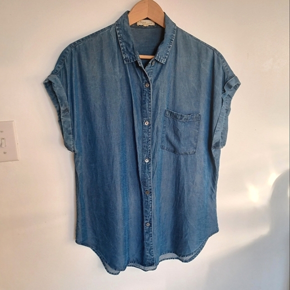 Just Living Tops - ⚡SALE⚡Dark Wash Tencel/Lyocell Denim Shirt